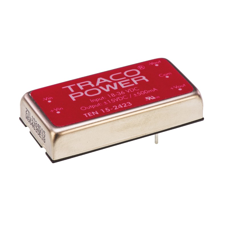 5 pcs - TRACOPOWER TEN 15 DC-DC Converter, ±15V dc/ ±500mA Output, 18 - 36 V dc Input, 15W, Through Hole, +85°C Max Temp