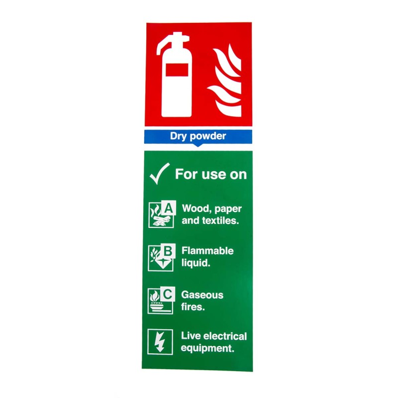 1 pcs - Vinyl Fire Safety Sign, List of materials dry powder can be used on With English Text Self-Adhesive