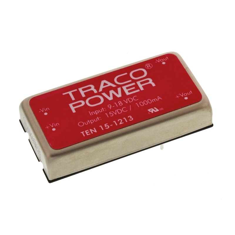5 pcs - TRACOPOWER TEN 15 DC-DC Converter, 15V dc/ 1A Output, 9 - 18 V dc Input, 15W, Through Hole, +85°C Max Temp -40°C