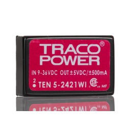 5 pcs - TRACOPOWER TEN 5WI DC-DC Converter, ±5V dc/ ±500mA Output, 9 - 36 V dc Input, 6W, Through Hole, +85°C Max Temp