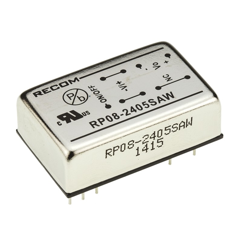 5 pcs - Recom RP08 AW DC-DC Converter, 5V dc/ 1.6A Output, 9 - 36 V dc Input, 8W, Through Hole, +85°C Max Temp -40°C Min