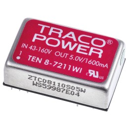 5 pcs - TRACOPOWER TEN 8WI DC-DC Converter, 5V dc/ 1.6A Output, 43 - 160 V dc Input, 8W, Through Hole, +85°C Max Temp