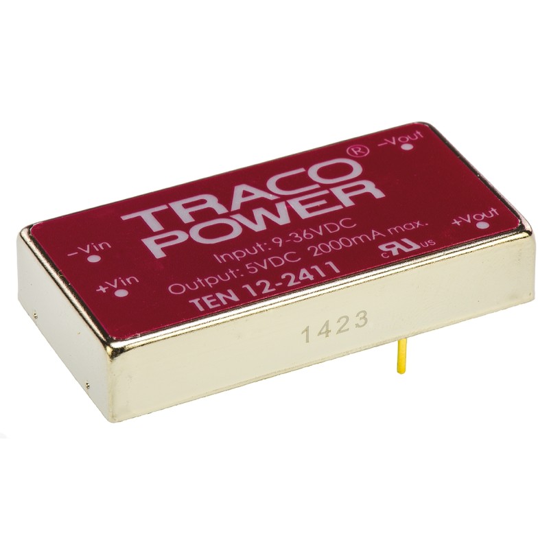 5 pcs - TRACOPOWER TEN 12 DC-DC Converter, 5V dc/ 2A Output, 9 - 36 V dc Input, 12W, Through Hole, +85°C Max Temp -40°C
