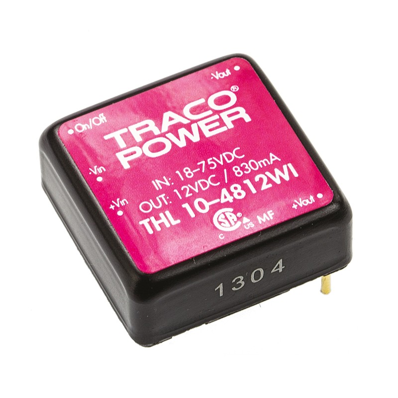 5 pcs - TRACOPOWER THL 10WI DC-DC Converter, 12V dc/ 830mA Output, 18 - 75 V dc Input, 10W, Through Hole, +75°C Max Temp