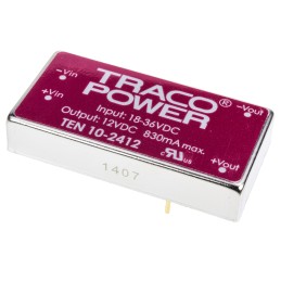 5 pcs - TRACOPOWER TEN 10 DC-DC Converter, 12V dc/ 830mA Output, 18 - 36 V dc Input, 10W, Through Hole, +85°C Max Temp