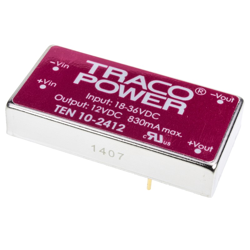 5 pcs - TRACOPOWER TEN 10 DC-DC Converter, 12V dc/ 830mA Output, 18 - 36 V dc Input, 10W, Through Hole, +85°C Max Temp