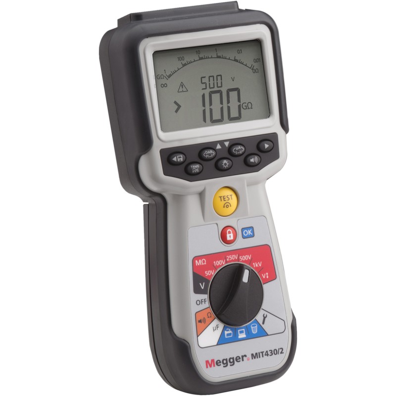1 pcs - Megger MIT430 2 Insulation Tester, 10V Min, 1000V Max, 200GΩ Max, CAT IV - RS Calibration