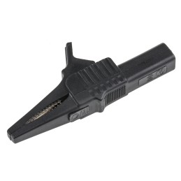 1 pcs - Mueller Electric Crocodile Clip 4 mm Connection, Nickel-Plated Steel Contact, 30A, Black