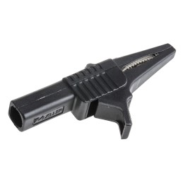 1 pcs - Mueller Electric Crocodile Clip 4 mm Connection, Nickel-Plated Steel Contact, 30A, Black