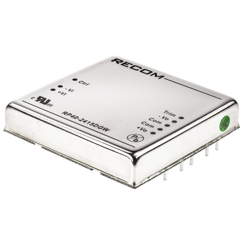 5 pcs - Recom RP40-GW DC-DC Converter, ±15V dc/ ±1.33A Output, 9 - 36 V dc Input, 40W, Through Hole, +105°C Max Temp