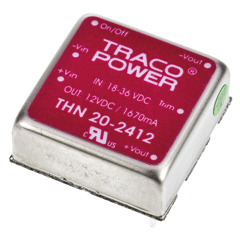 5 pcs - TRACOPOWER THN 20 DC-DC Converter, 12V dc/ 1.67A Output, 18 - 36 V dc Input, 20W, Through Hole, +85°C Max Temp