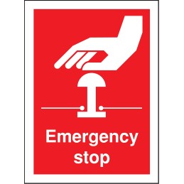 5 pcs - RS PRO Vinyl Red Safe Conditions Label, Emergency Stop, English