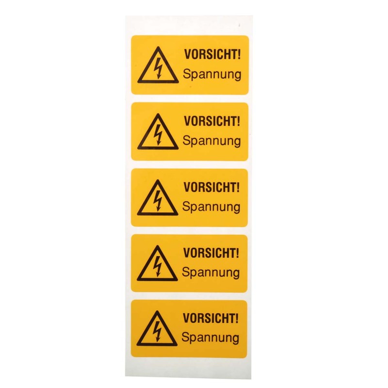 5 pcs - Idento Yellow PVC Safety Labels, VORSICHT! Spannung-Text