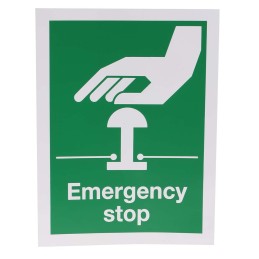 5 pcs - RS PRO Vinyl Green/White Safe Conditions Sign, Emergency Stop, English