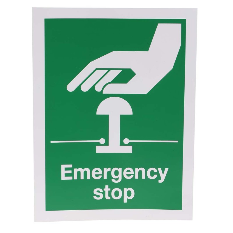 5 pcs - RS PRO Vinyl Green/White Safe Conditions Sign, Emergency Stop, English