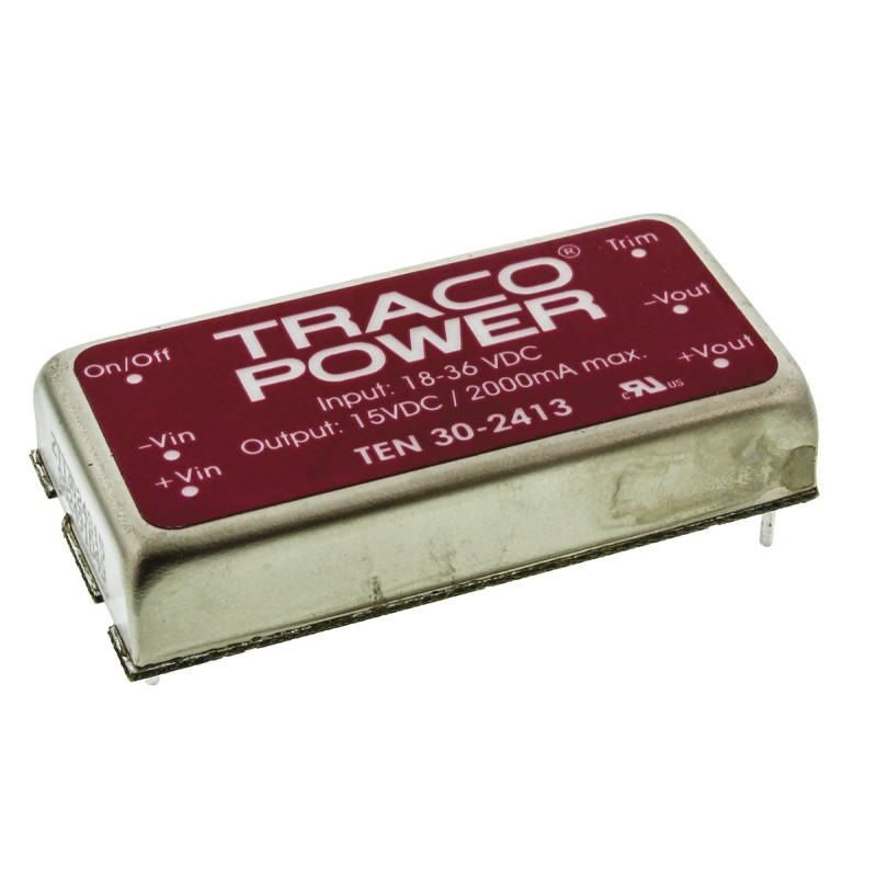 5 pcs - TRACOPOWER TEN 30 DC-DC Converter, 15V dc/ 2A Output, 18 - 36 V dc Input, 30W, Through Hole, +85°C Max Temp
