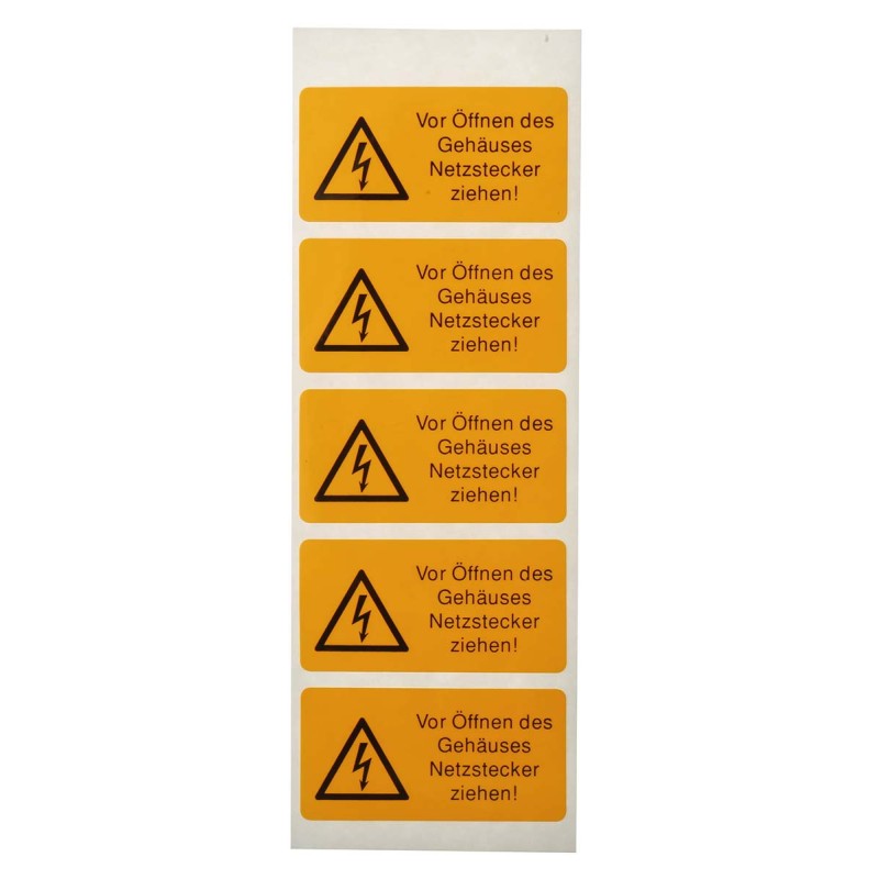5 pcs - Idento Yellow PVC Safety Labels, Vor Öffnen des Gehäuses Netzstecker ziehen!-Text