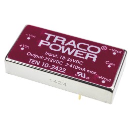 5 pcs - TRACOPOWER TEN 10 DC-DC Converter, ±12V dc/ ±415mA Output, 18 - 36 V dc Input, 10W, Through Hole, +85°C Max Temp
