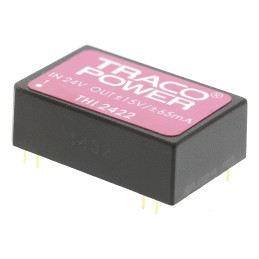 5 pcs - TRACOPOWER THI DC-DC Converter, ±15V dc/ ±65mA Output, 21.6 - 26.4 V dc Input, 2W, Through Hole, +75°C Max Temp