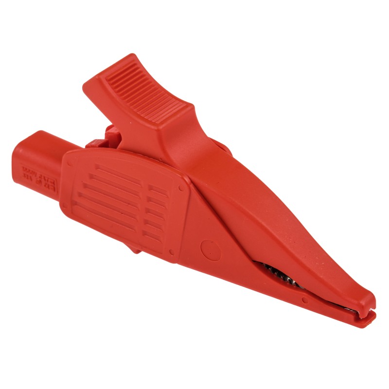 1 pcs - Staubli Crocodile Clip 4 mm Connection, Brass Contact, 32A, Red