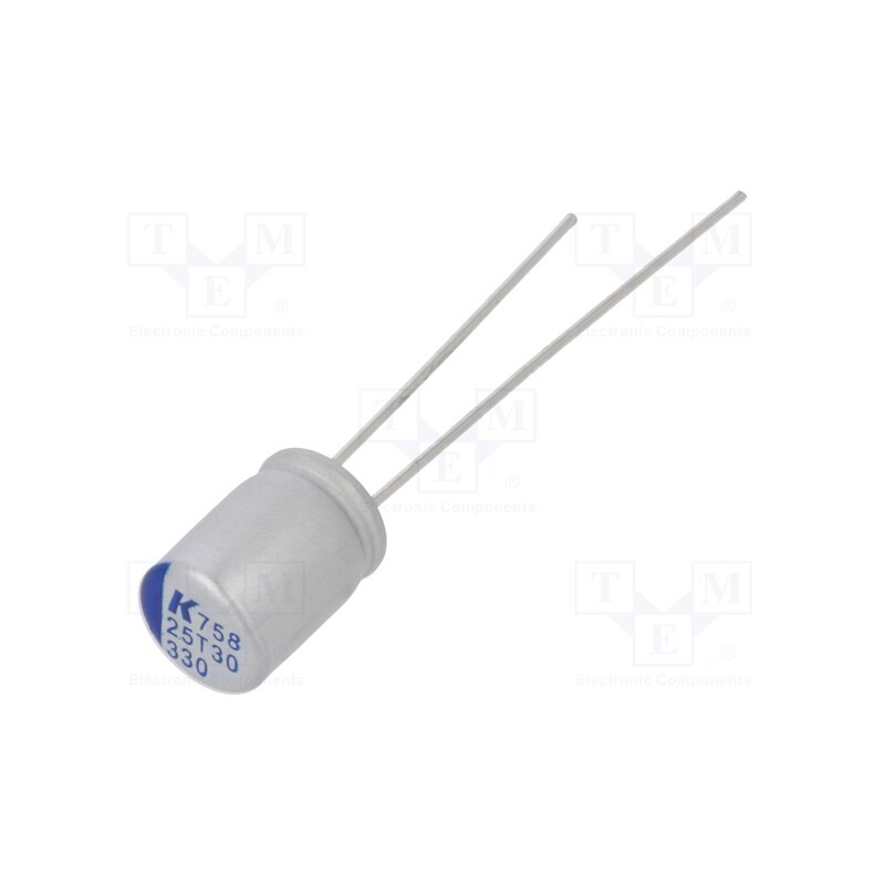 10 pcs x KEMET - A758EK337M0EAAE018 - Capacitor: polymer, low ESR, 330uF, 2.5VDC, ESR: 12mΩ, A758, THT