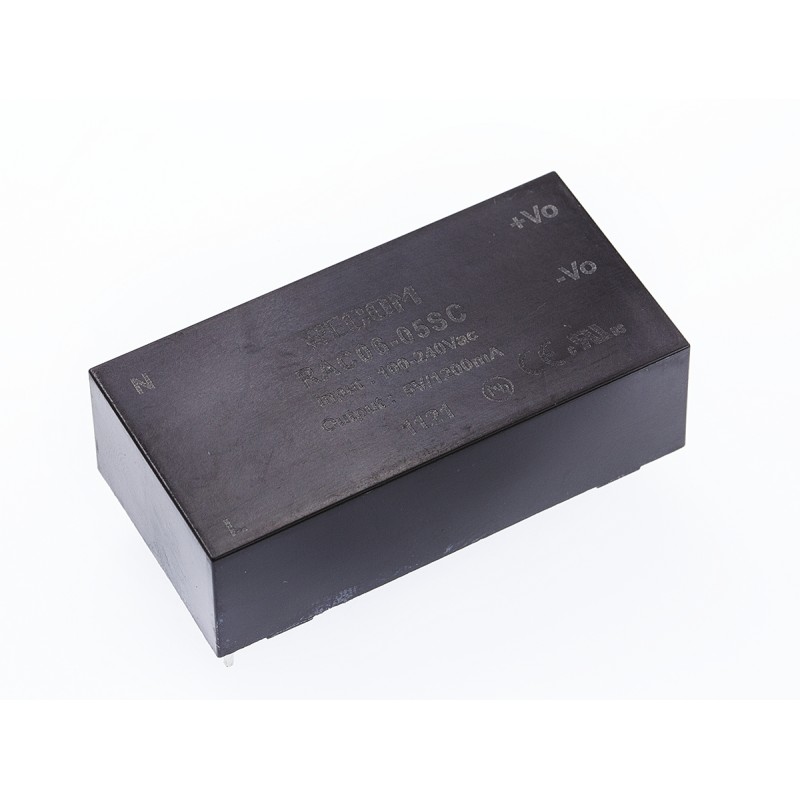 1 pcs - Recom Switching Power Supply, RAC06-05SC, 5V dc, 1.2A, 6W, 1 Output, 90 - 264V ac Input Voltage