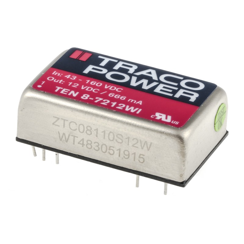 5 pcs - TRACOPOWER TEN 8WI DC-DC Converter, 12V dc/ 666mA Output, 43 - 160 V dc Input, 8W, Through Hole, +85°C Max Temp