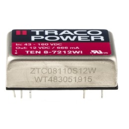 5 pcs - TRACOPOWER TEN 8WI DC-DC Converter, 12V dc/ 666mA Output, 43 - 160 V dc Input, 8W, Through Hole, +85°C Max Temp