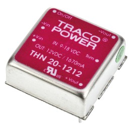 5 pcs - TRACOPOWER THN 20 DC-DC Converter, 12V dc/ 1.67A Output, 9 - 18 V dc Input, 20W, Through Hole, +85°C Max Temp