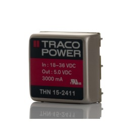 5 pcs - TRACOPOWER THN 15 DC-DC Converter, 5V dc/ 3A Output, 18 - 36 V dc Input, 15W, Through Hole, +85°C Max Temp -40°C