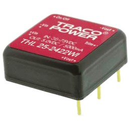5 pcs - TRACOPOWER THL 25WI DC-DC Converter, 12V dc/ 2.09A Output, 18 - 75 V dc Input, 25W, Through Hole, +80°C Max Temp