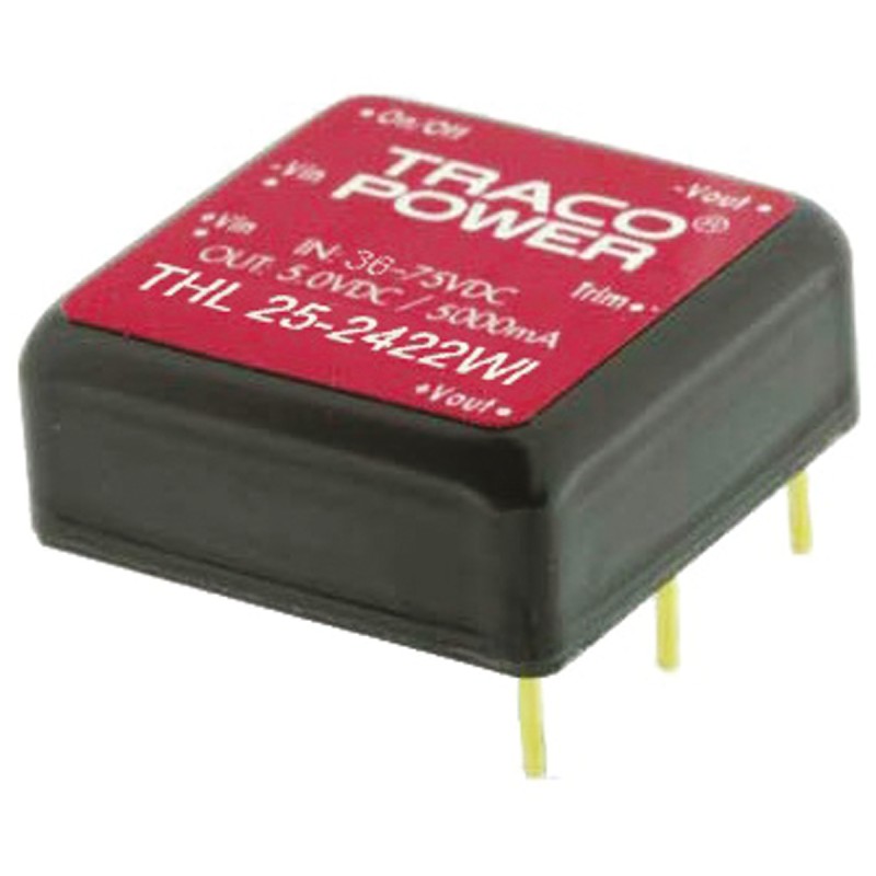 5 pcs - TRACOPOWER THL 25WI DC-DC Converter, 12V dc/ 2.09A Output, 18 - 75 V dc Input, 25W, Through Hole, +80°C Max Temp