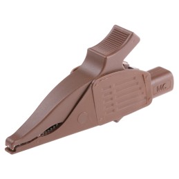 1 pcs - Staubli Crocodile Clip 4 mm Connection, Brass Contact, 32A, Brown