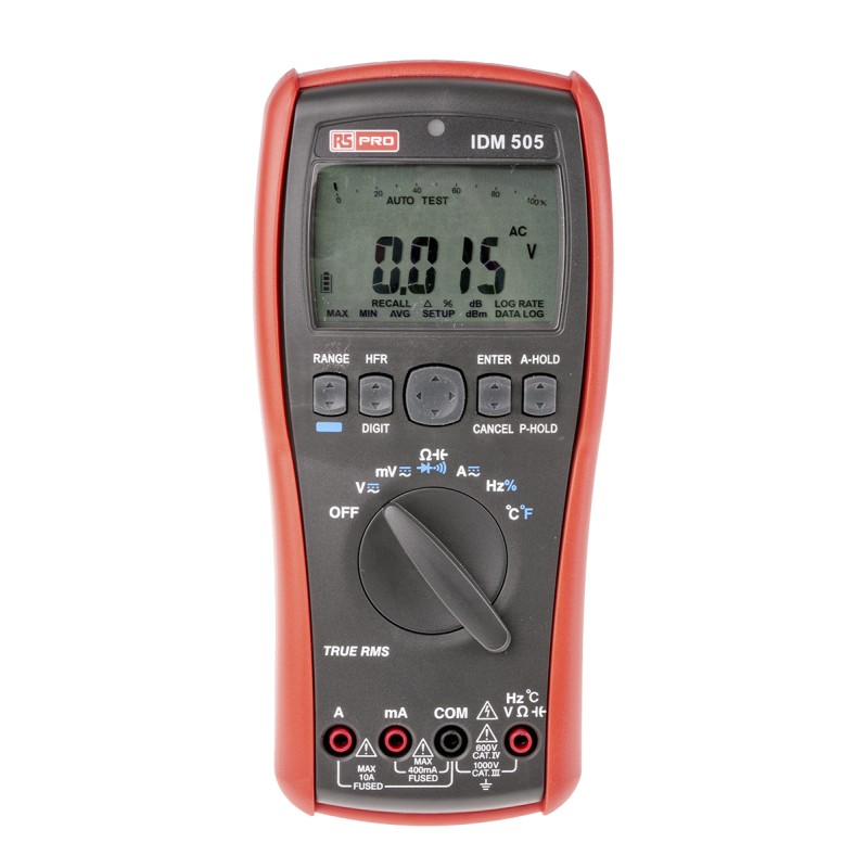1 pcs - RS PRO IDM505 Handheld Digital Multimeter, True RMS, 10A ac Max, 10A dc Max, 1000V ac Max - UKAS Calibrated