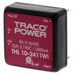 5 pcs - TRACOPOWER THL 10WI DC-DC Converter, 5V dc/ 2A Output, 9 - 36 V dc Input, 10W, Through Hole, +75°C Max Temp