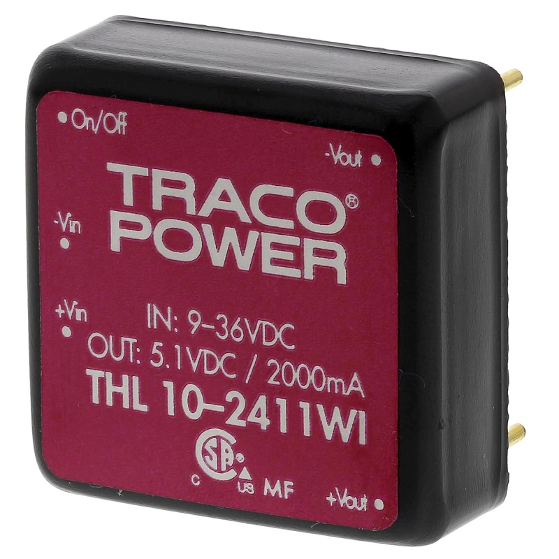 5 pcs - TRACOPOWER THL 10WI DC-DC Converter, 5V dc/ 2A Output, 9 - 36 V dc Input, 10W, Through Hole, +75°C Max Temp