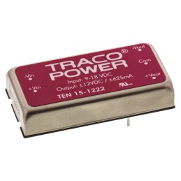 5 pcs - TRACOPOWER TEN 15 DC-DC Converter, ±12V dc/ ±625mA Output, 9 - 18 V dc Input, 15W, Through Hole, +85°C Max Temp