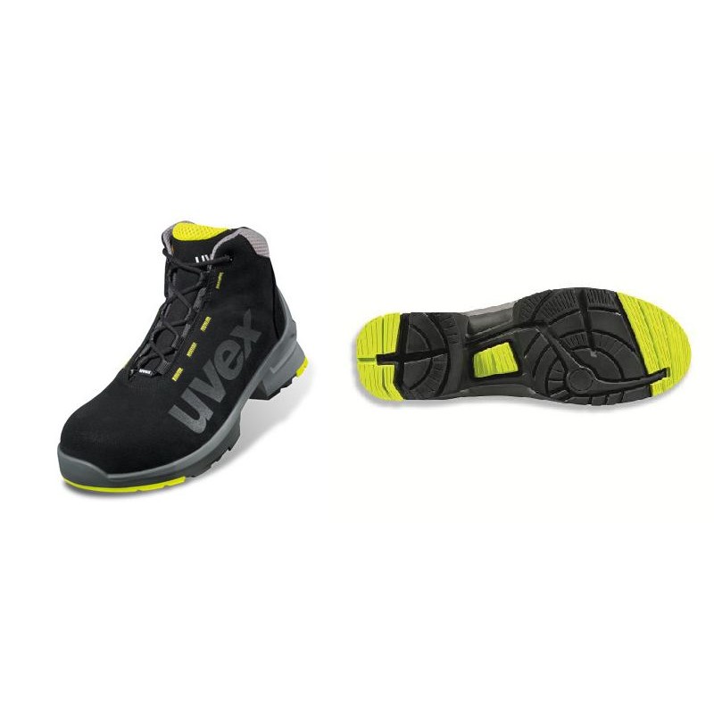 1 Pair - Uvex U8545 Unisex Black, Grey, Yellow Toe Capped Safety Trainers, UK 11, EU 46