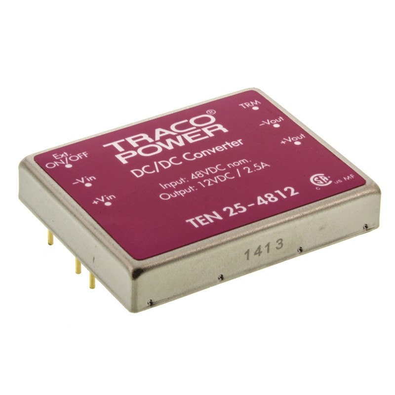 5 pcs - TRACOPOWER TEN 25 DC-DC Converter, 12V dc/ 2.5A Output, 36 - 75 V dc Input, 25W, Through Hole, +85°C Max Temp