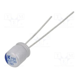 10 pcs x KEMET - A758BG187M0JAAE018 - Capacitor: polymer, low ESR, 180uF, 6.3VDC, ESR: 18mΩ, A758, THT