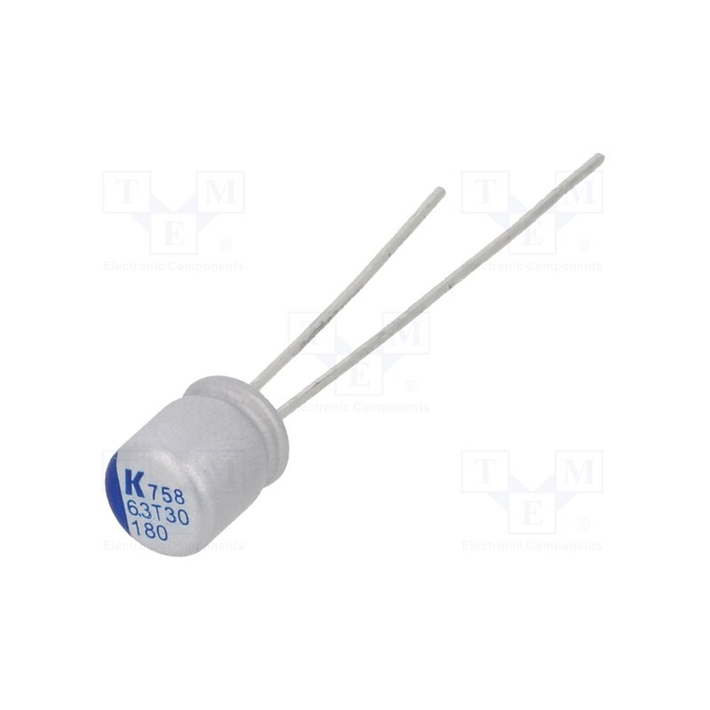 10 pcs x KEMET - A758BG187M0JAAE018 - Capacitor: polymer, low ESR, 180uF, 6.3VDC, ESR: 18mΩ, A758, THT