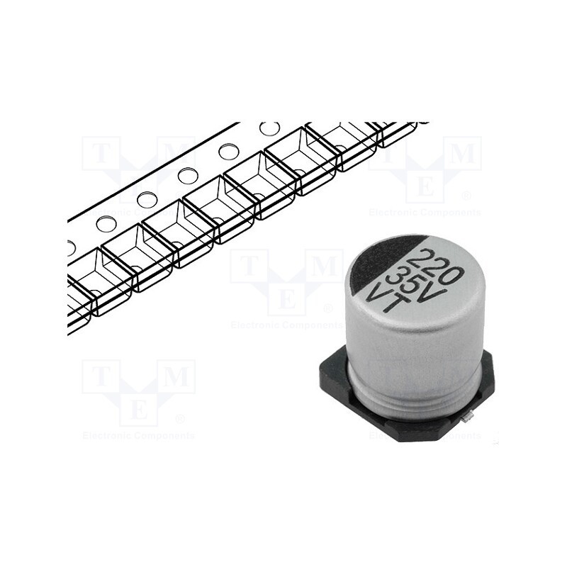 10 pcs x SR PASSIVES - CE220/35-SMDHT - Capacitor: electrolytic, SMD, 220uF, 35VDC, Ø10x10.5mm, ±20%, 2000h