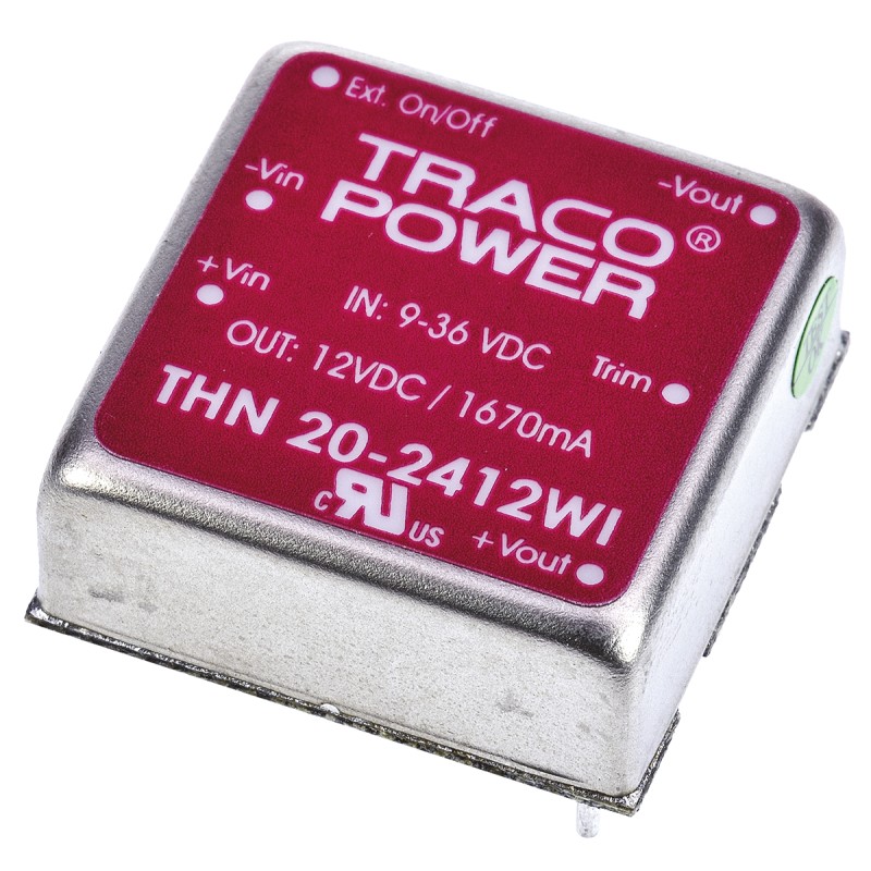 5 pcs - TRACOPOWER THN 20WI DC-DC Converter, 12V dc/ 1.67A Output, 9 - 36 V dc Input, 20W, Through Hole, +85°C Max Temp