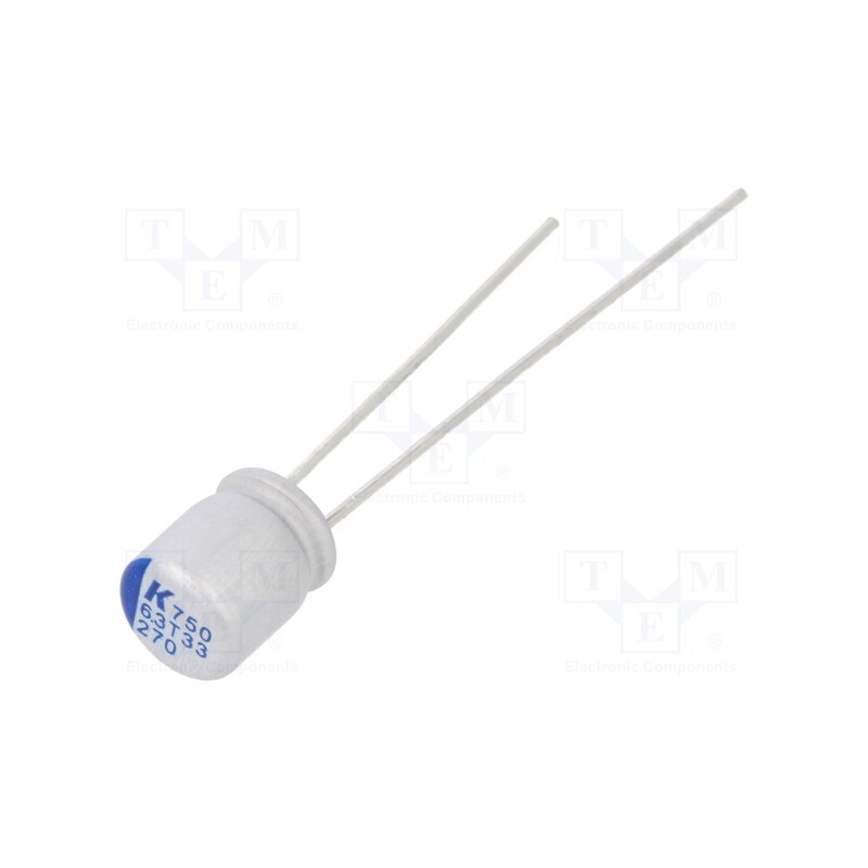 10 pcs x KEMET - A750BG277M0JAAE020 - Capacitor: polymer, low ESR, 270uF, 6.3VDC, ESR: 20mΩ, A750, THT