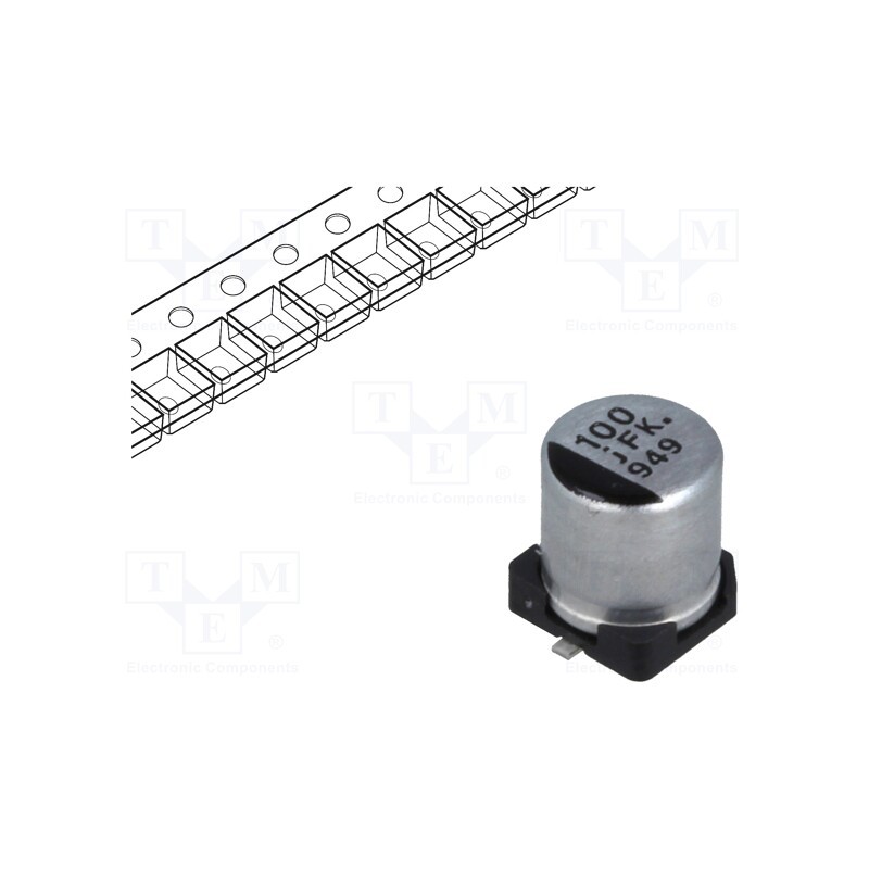 10 pcs x PANASONIC - EEEFKJ101UAR - Capacitor: electrolytic, low ESR, SMD, 100uF, 6.3VDC, Ø5x5.8mm