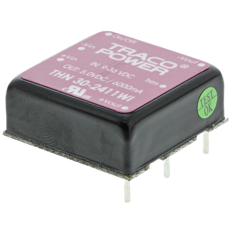 5 pcs - TRACOPOWER THN 30WI DC-DC Converter, 5V dc/ 6A Output, 9 - 36 V dc Input, 30W, Through Hole, +85°C Max Temp