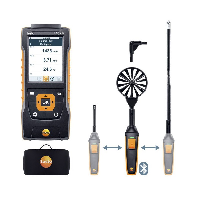 1 pcs - Testo 440 dP Air Flow ComboKit 2 with Bluetooth Anemometer, Measures Air Velocity, Humidity, Temperature