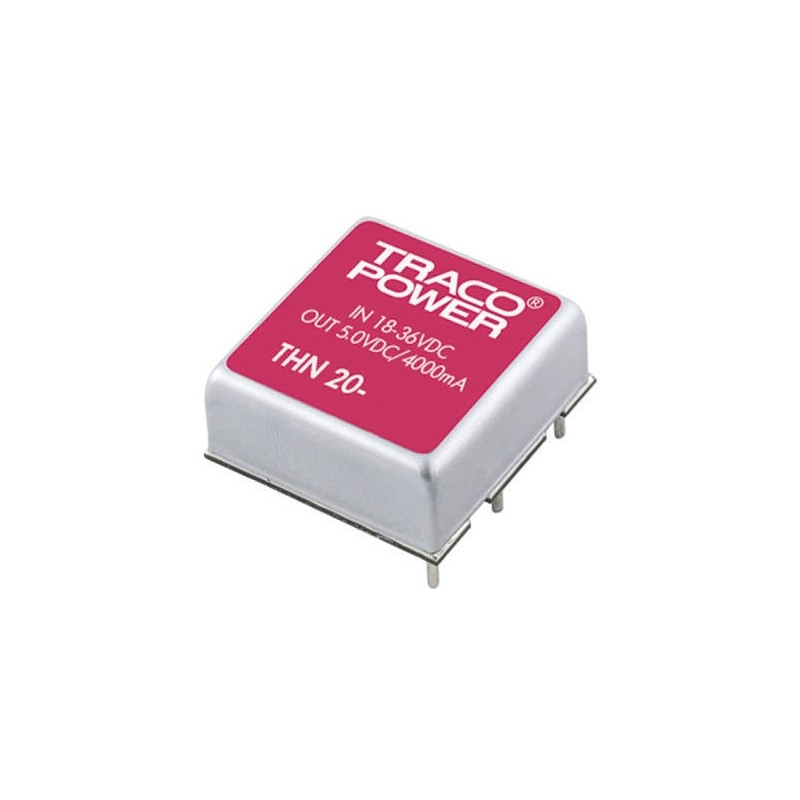 5 pcs - TRACOPOWER THN 20 DC-DC Converter, 15V dc/ 1.33A Output, 18 - 36 V dc Input, 20W, Through Hole, +85°C Max Temp