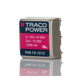 5 pcs - TRACOPOWER THN 15 DC-DC Converter, 12V dc/ 1.3A Output, 9 - 18 V dc Input, 15W, Through Hole, +85°C Max Temp