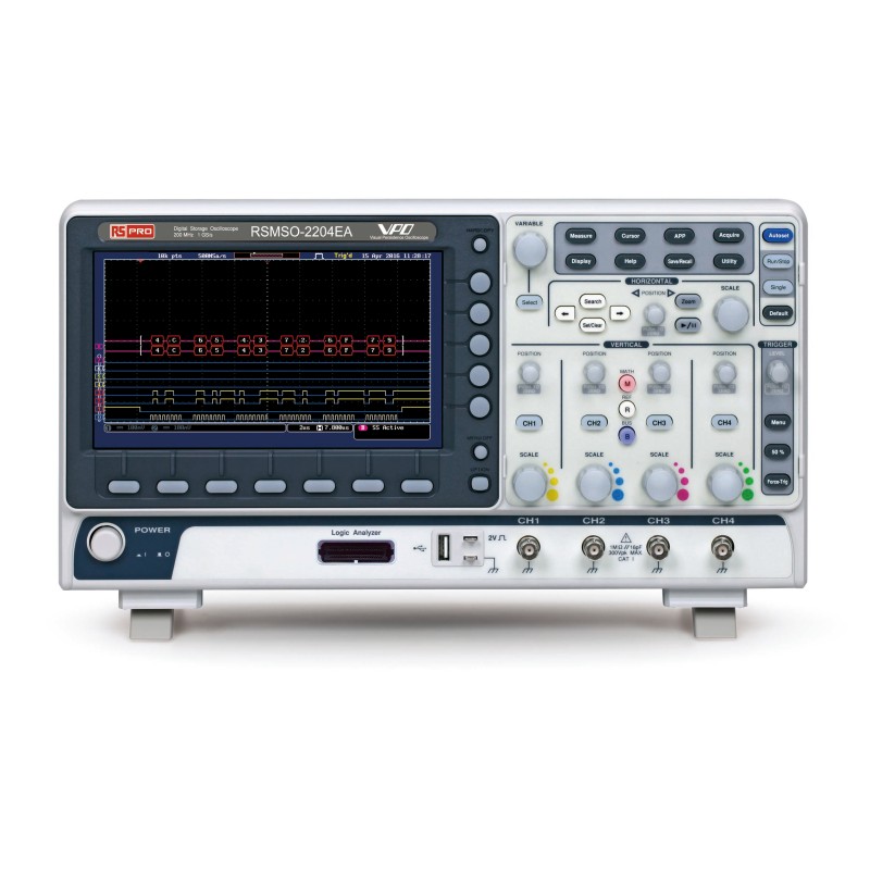 1 pcs - RS PRO RSMSO-2204EA Digital Bench Oscilloscope, 4 Analogue Channels, 200MHz, 16 Digital Channels - RS Calibrated